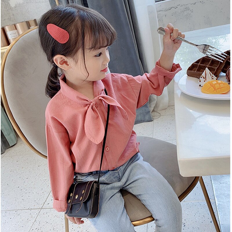 Bow Children Clothes Spring Summer Girls Cotton Blouses Shirts Kids Teenagers Outwear Breathable