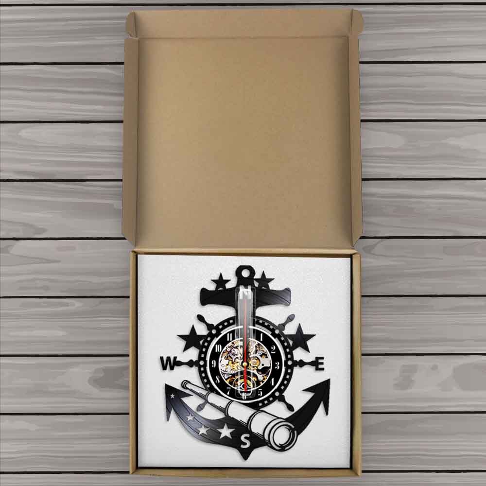 1 stück Anker Vinyl aufzeichnen Wanduhr Jahrgang Meer Marine Zauberstab Kunst Ozean Marine Zauberstab Poster Wanduhr Zeit Uhr Navigator