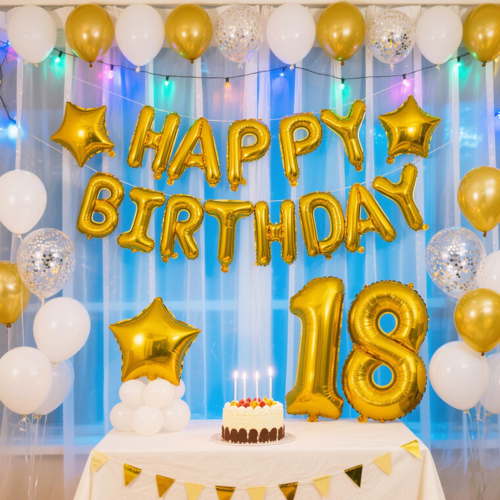 Gullblå bursdagsballong 16 cm foliebokstaver bursdagsskilt banner med bursdagsmotiv til jenter takrenne låve voksne bursdagsdekorasjon
