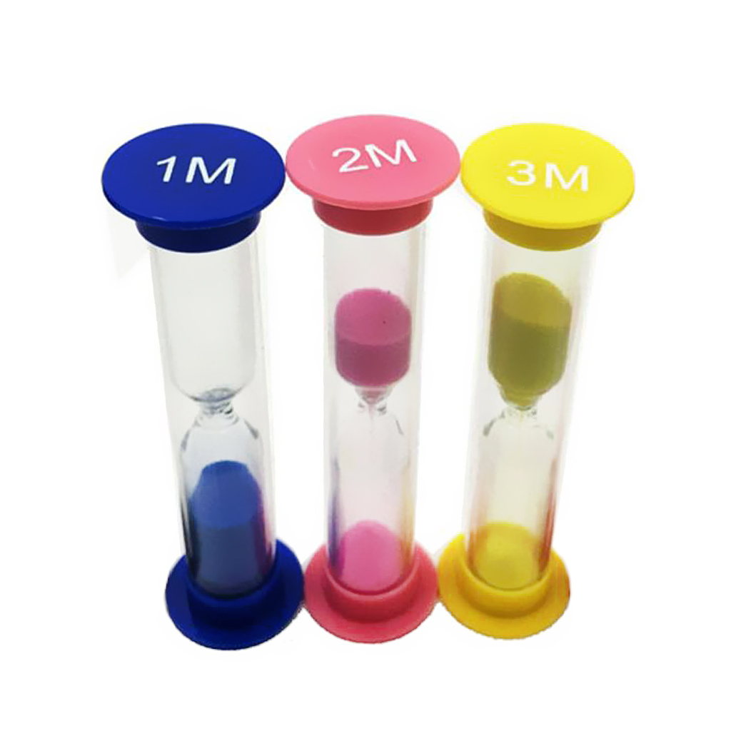 Set of 3 Sand Timer - Hourglass Sandglass Timer - Blue + Pink + Yellow, 1 Minute + 2 Minutes + 3 Minutes