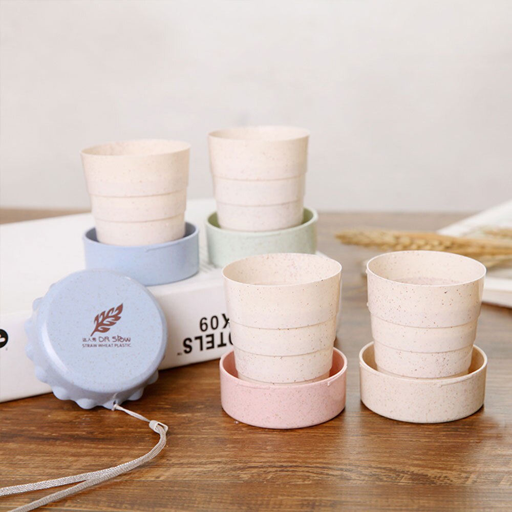 Vaso plegable de plástico para agua de trigo, taza plegable, telescópica, fácil de llevar, abatible, plano