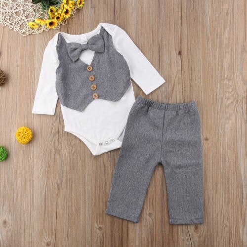 0-24m gentleman baby boys fluga toppar byxor 2 st set småbarn pojkar barn höstfest formell kostym outfits kläder