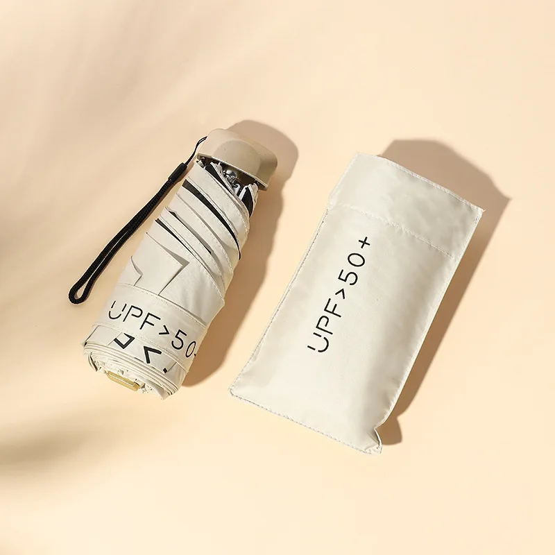 Sonniger Regenschirm faltbarer ultraleichter kleiner flacher fünffacher Regenschirm Sonnenschutz Sonnen-UV-Schutz Mini-Taschen schirm: Weiß