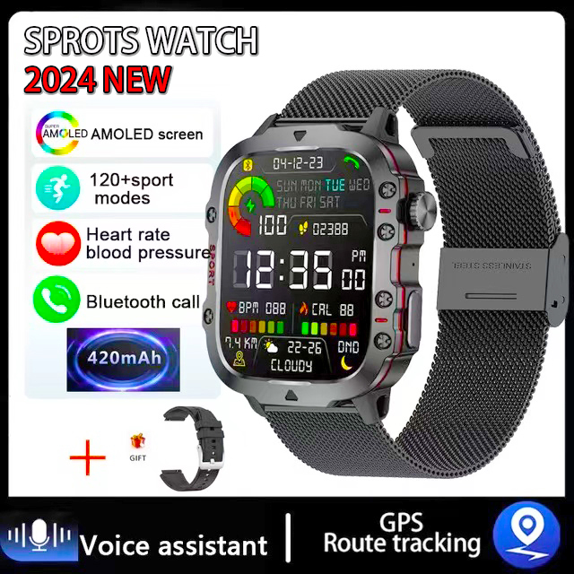 Montre intelligente de sport étanche pour homme, appel Bluetooth, voix AI, Android, Xiaomi, IOS, extérieur, écran 2024 ", 3AT, 2.01: Rouge