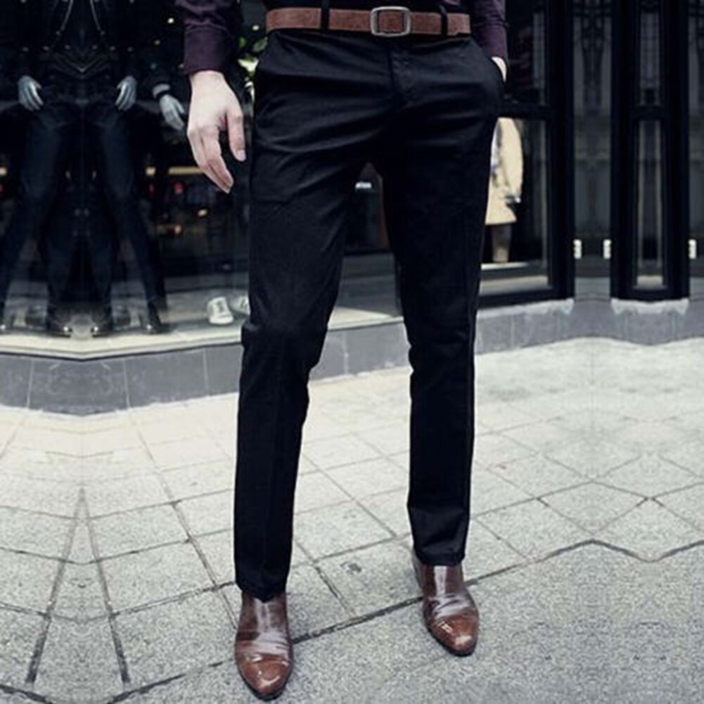 Mode Mannen Broek Casual Slim Fit Broek Heren Koreaanse Stijlvolle Effen Broek Vlakke Voorzijde Broek Broek: 32
