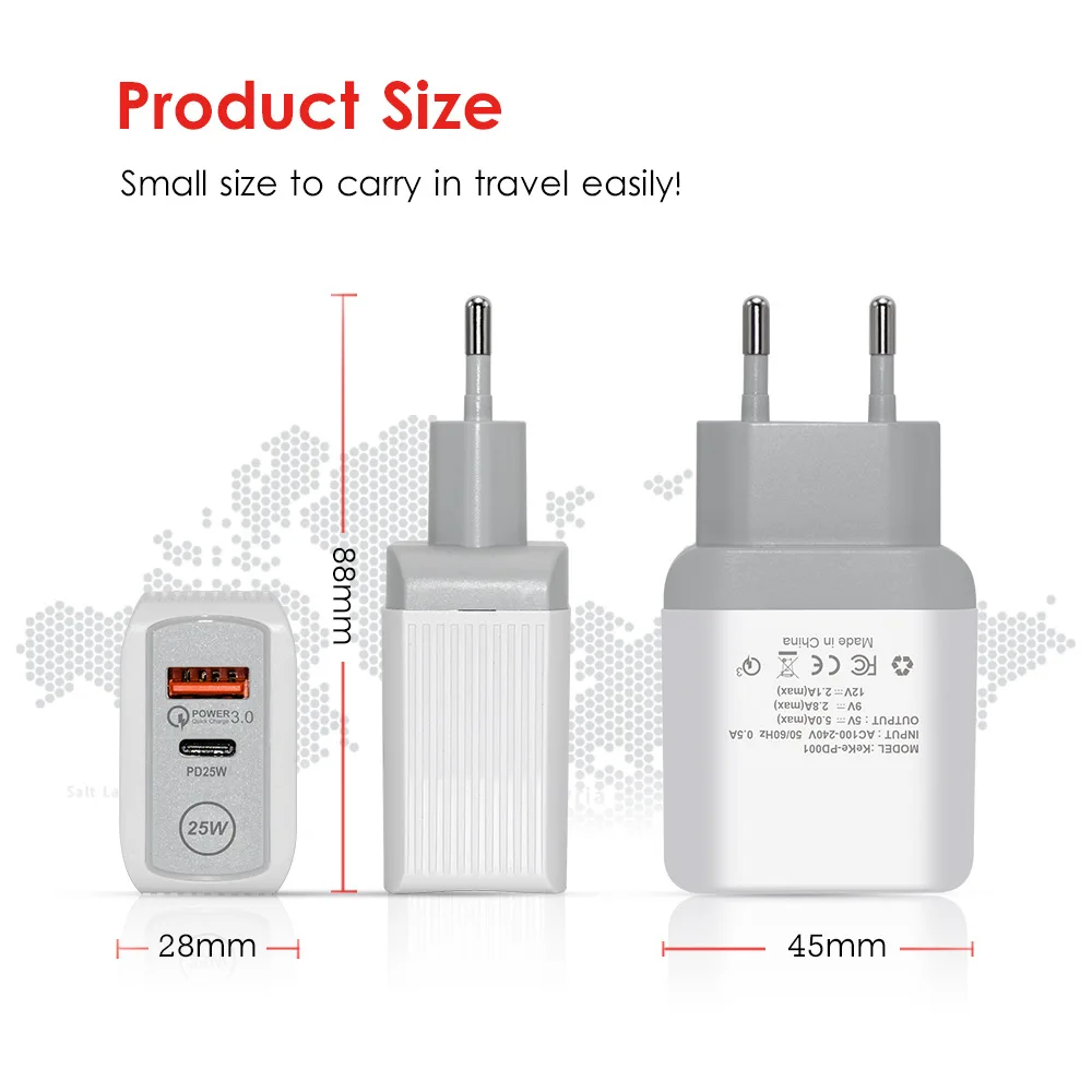 25W PD+QC3.0 Fast Charge Mobile Phone Charger for IPhone 12 13 Pro Max Macbook Dual Output Charging Adapter