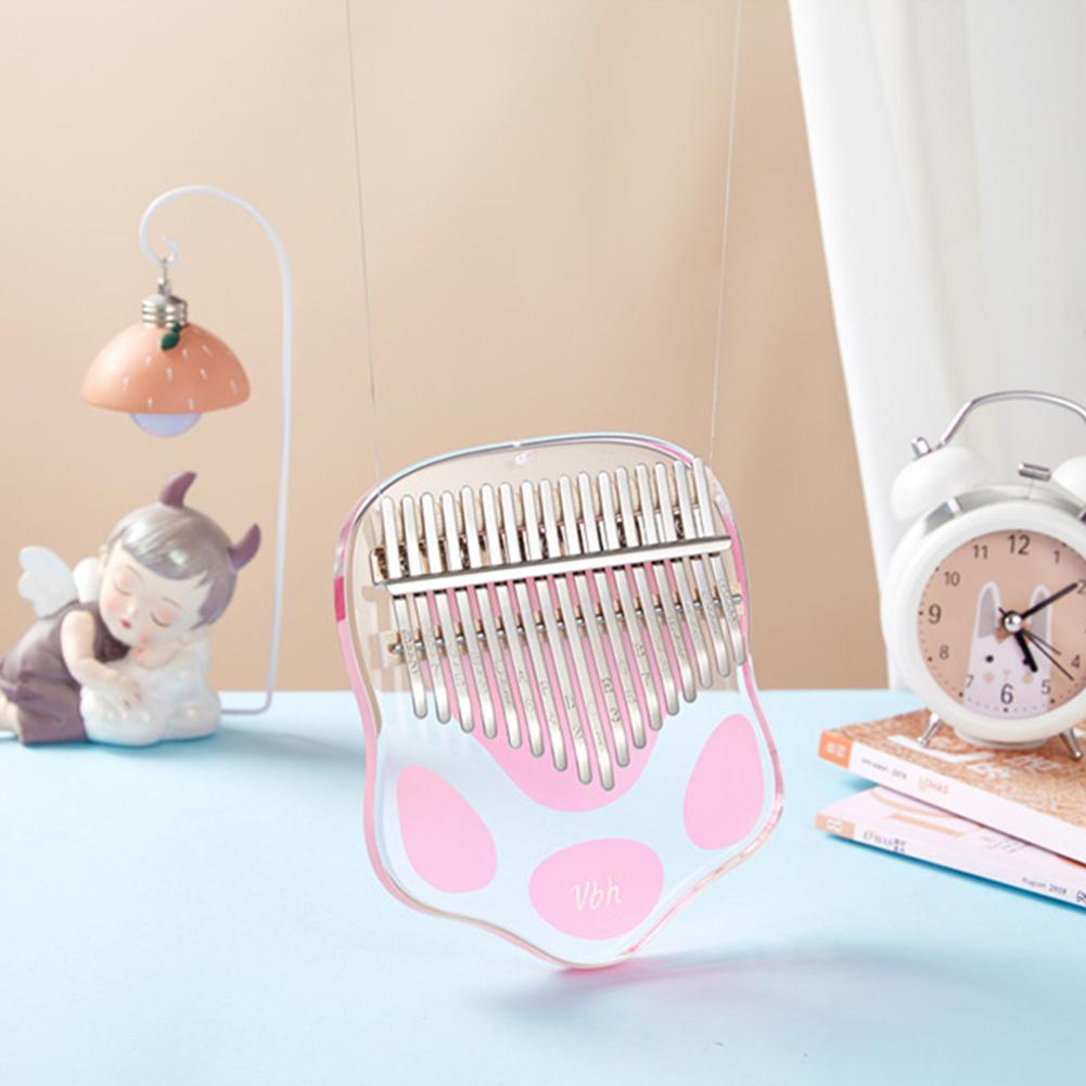 Kalimba-Piano de pulgar transparente de 17 teclas, bonita Pata de Gato rosa, Mbira de acrílico portátil con funda de martillo de afinación