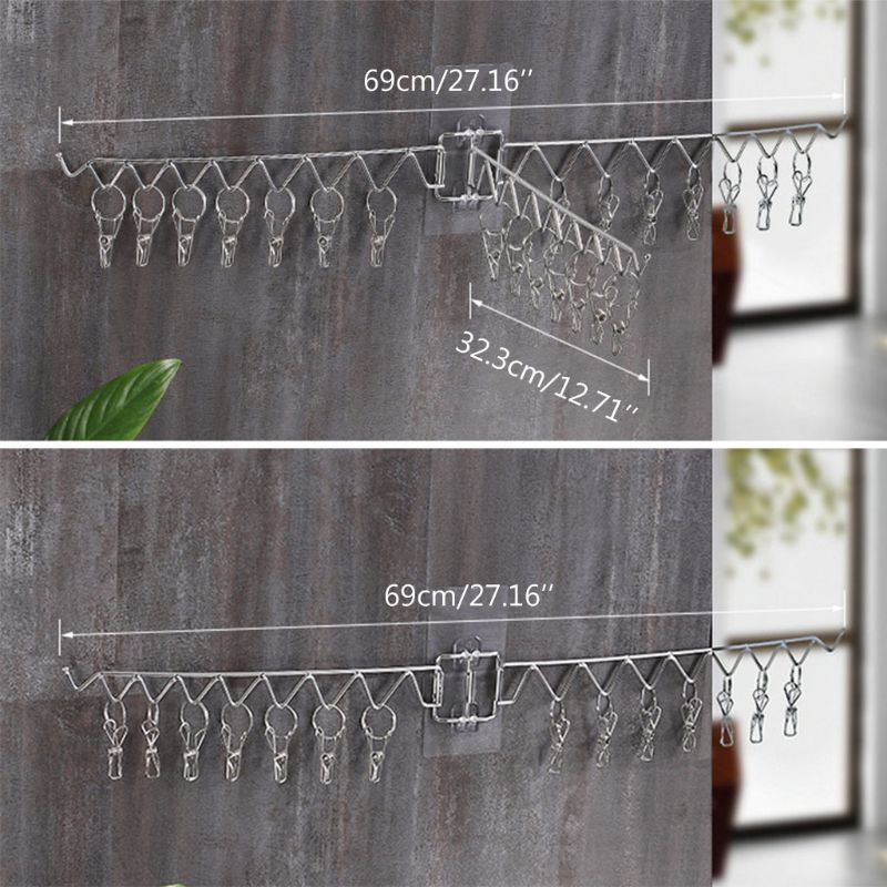 Stainless Steel Foldable Wall Mounted Clothes Hanger Rotatable Windproof Rack P0RE