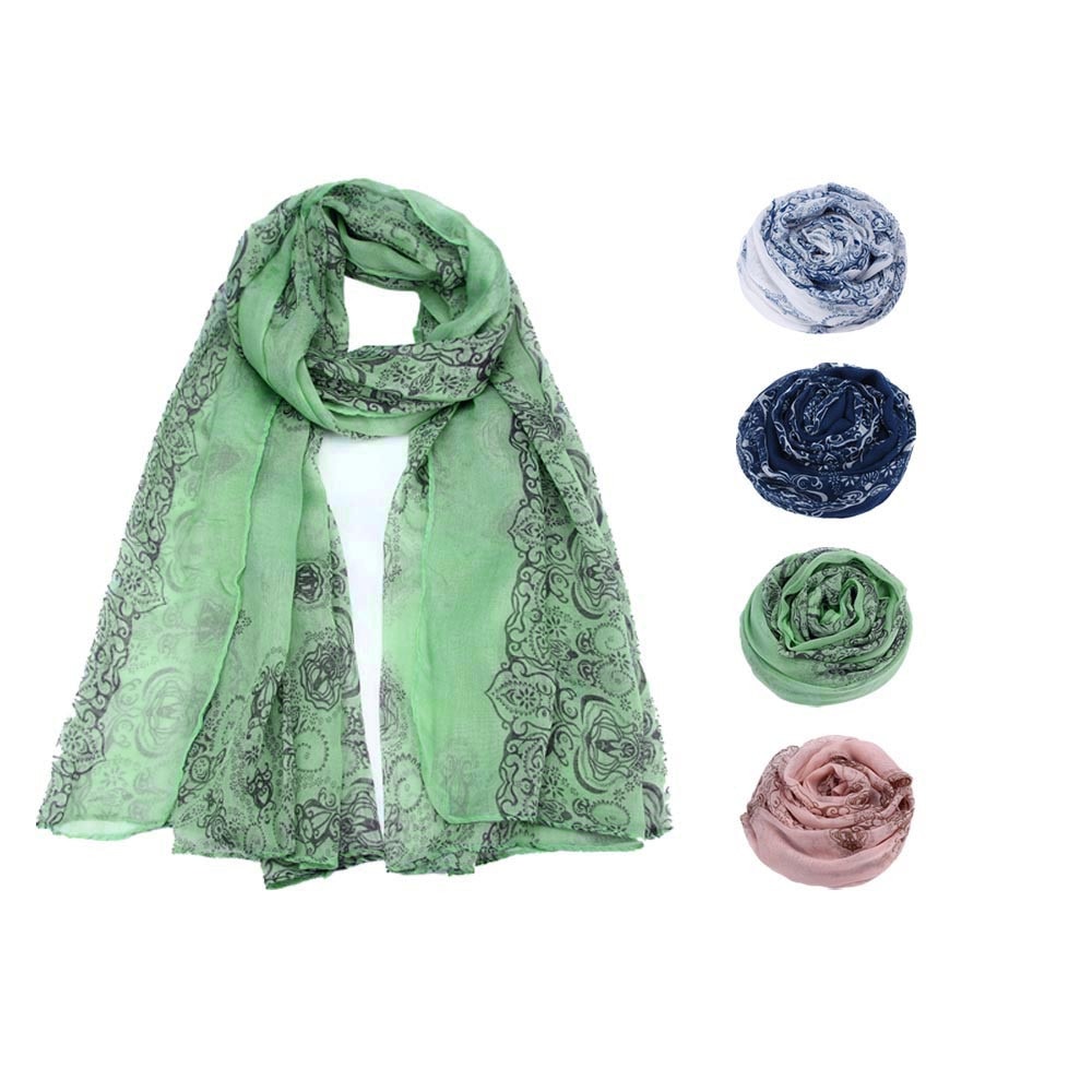 Women Classical Print Scarf Scarves Sun Protection Gauze Kerchief Lightweight ethnic blue and white porcelain Bali yarn scarf