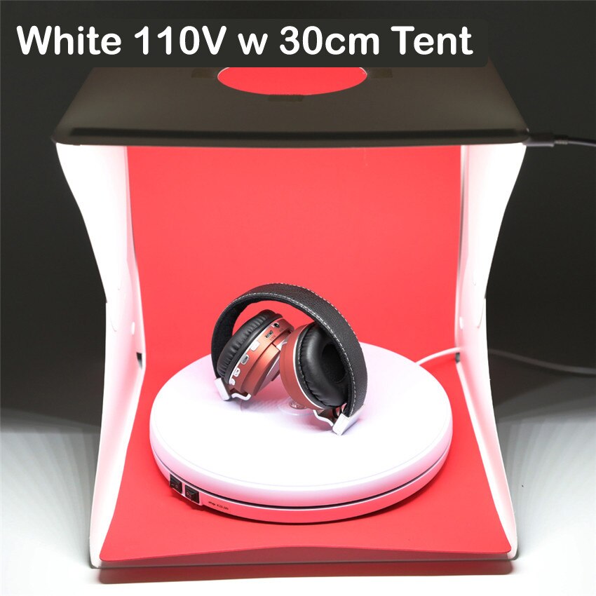 Photo 360 Degree Electric Rotating Turntable 10" 25cm Led Light Black White for Photography Studio, Max Load 10kg, 220V / 110V: White 110V w Tent