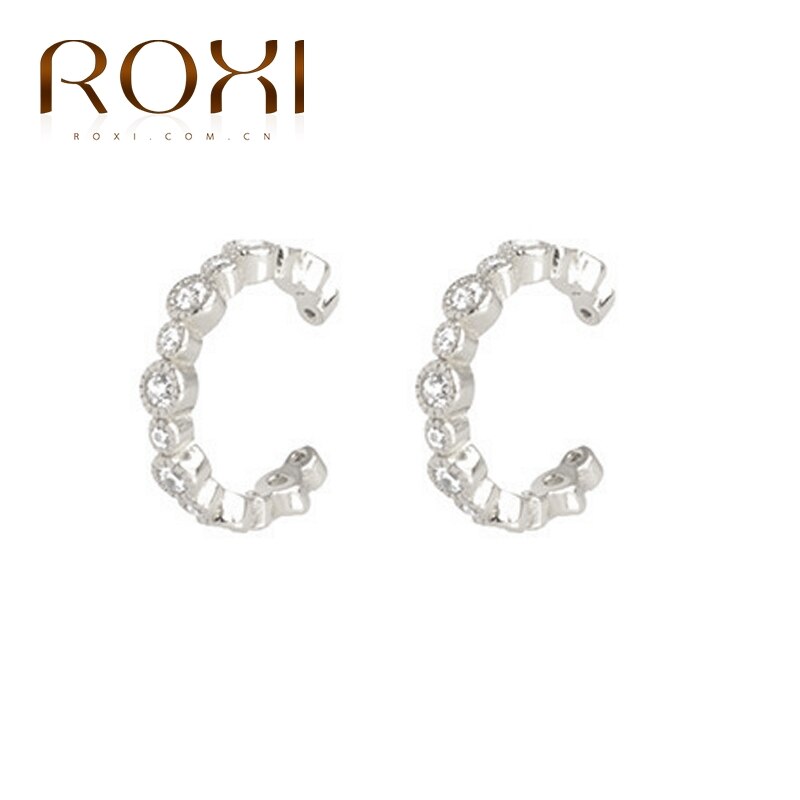 ROXI C-shape Twist Zircon Crystal Earrings for Women Pendientes Mujer NO Piercing Ear Cuff Kolczyki Damskie Clip on Earrings: B silver