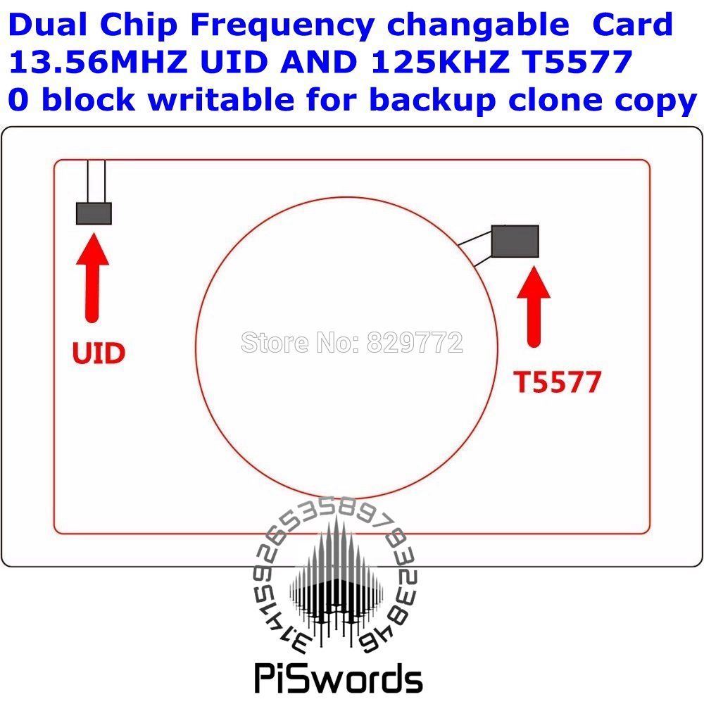 Dual Chip frecuencia RFID de 13,56 Mhz 1K UID y T5577 125 kHz identificación en blanco tarjeta legible escritura reescribir para copiar clon de copiadora