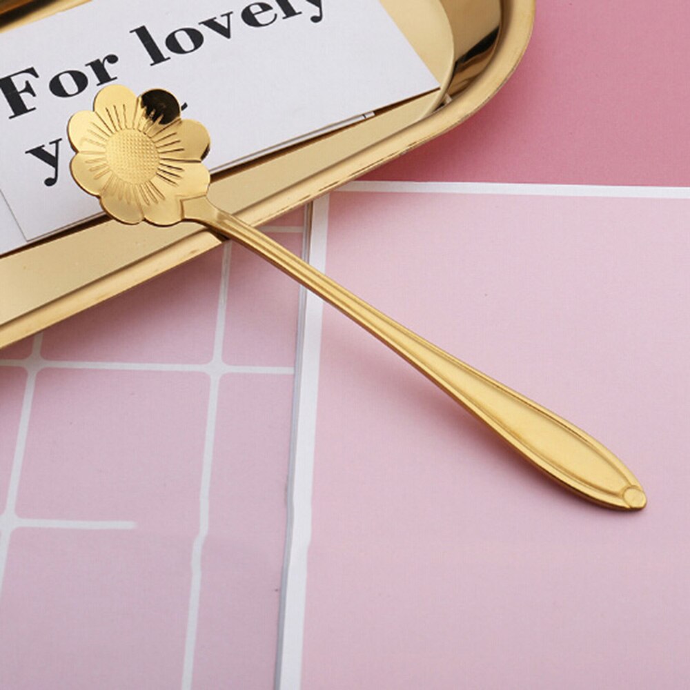 1pcs Mini Cute flower Stainless Steel Teaspoon Coffee Metal golden Soup Dessert Spoon tablespoon dessert spoons Kitchen utensils