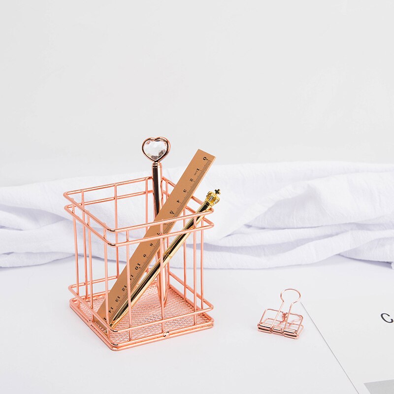 Portalápices de Metal rosa dorado para escritorio portalápices organizador de escritorio escolar papelería accesorios de oficina