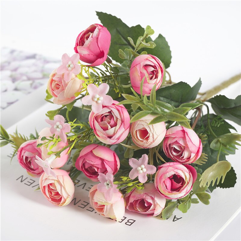 Kunstzijde Thee Rose Boeket Home Hotel Tafel Decoratie Nep Bloem Bruiloft Bruid Bedrijf Bloemen Boeket: 30cm dark pink