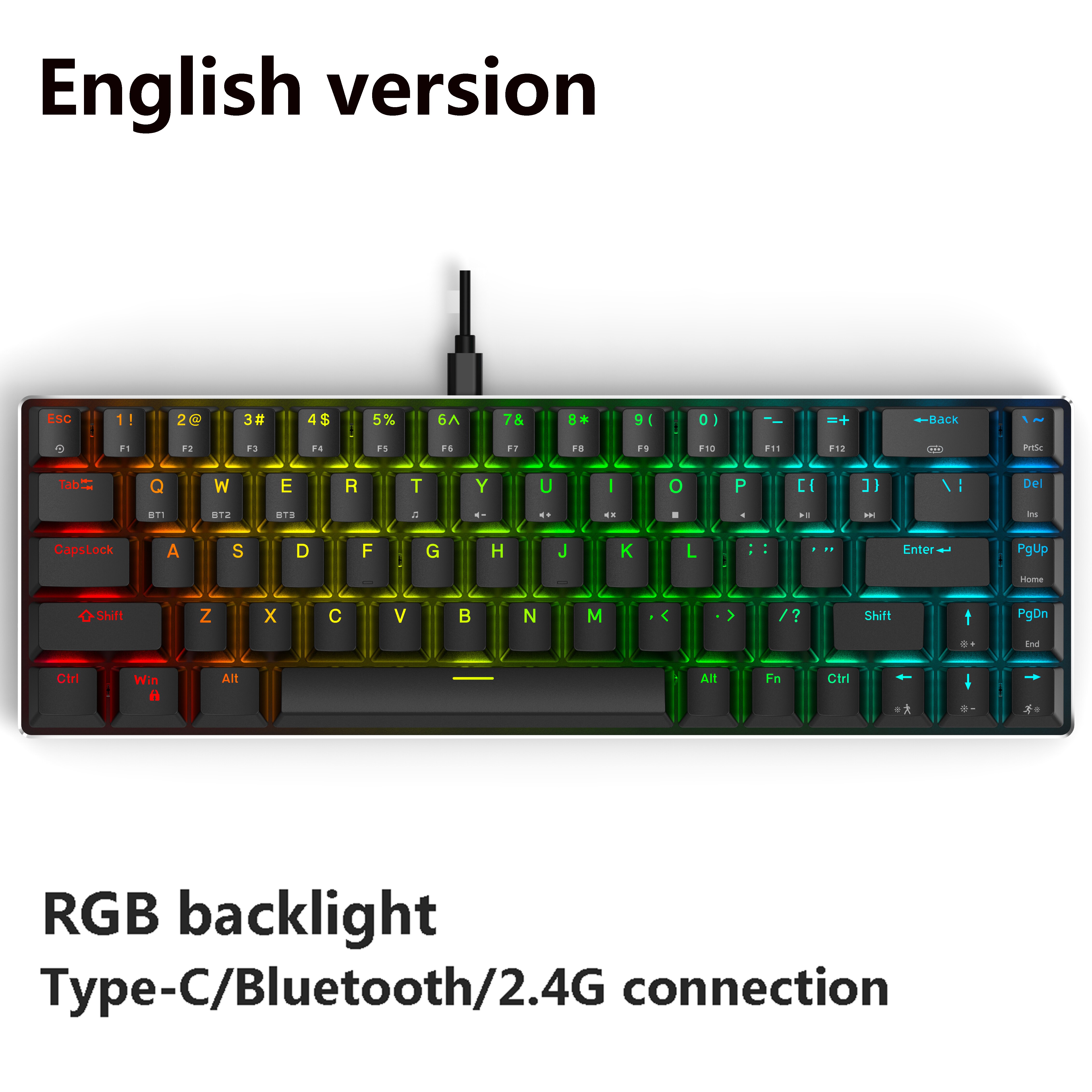 Metoo 2.4Ghz Wireless/Bluetooth/Wired Mini Portable Mechanical Keyboard RGB Backlight Gaming Keyboard for Laptop Tablet Mobile: 68KEY RGB US / Red Switch