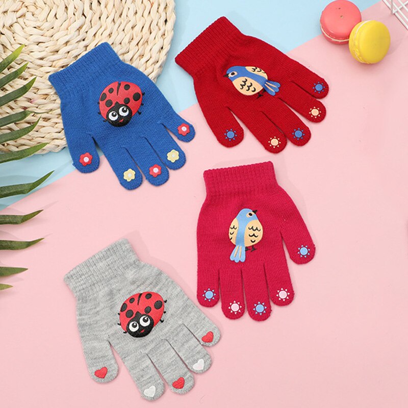 Kinderen Kids Winter Warm Thicken Handschoenen Meisjes Jongens Peuter Leuke Vogel Wanten Imitatie Kasjmier Vinger Handschoen Voor 6-12yeas