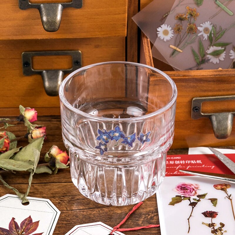 2 pcs/pack Natural Iris Daisy Flower Transfer Printing Stickers Transparent PVC Material Flowers Leaves Green Plants Stickers