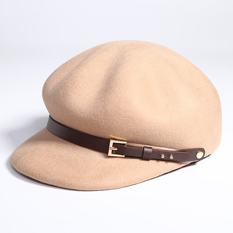 01908- jinri 70 høst vinter ullbelte dame åttekantet lue kvinner fritid beret cap: Beige