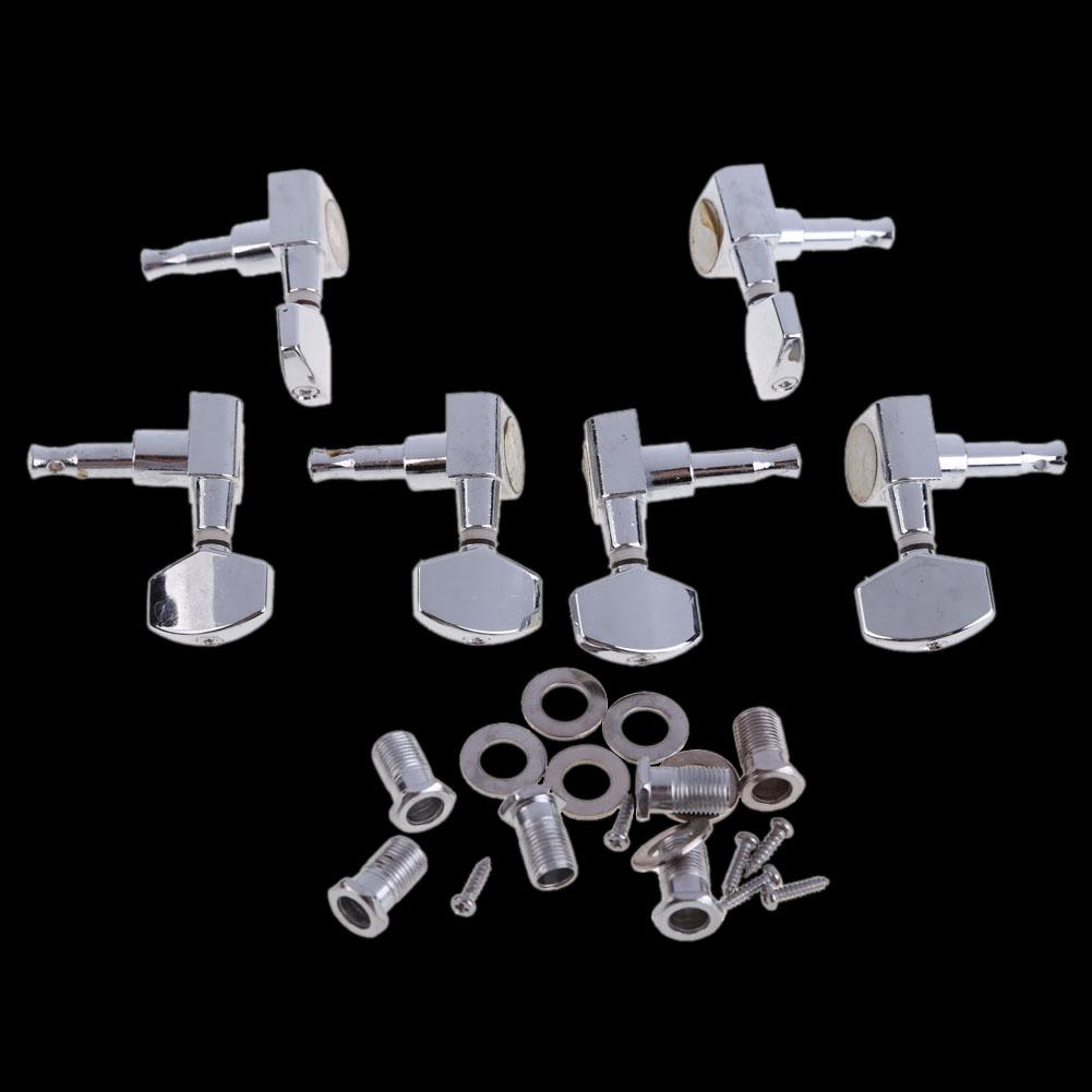 Een Set 6 Chrome Gitaar Opgesloten String Stemsleutels Key Tuners Machine Heads Akoestische Gitaar Lock Stijl