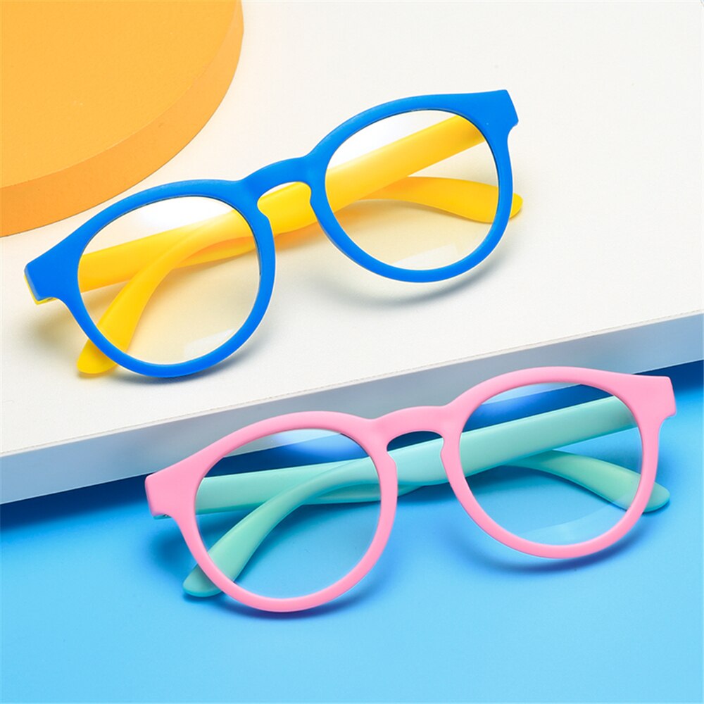 Gafas con montura de silicona TR90 para niños y niñas, lentes ópticas de protección antiluz azul, redondas y flexibles, color Naranja