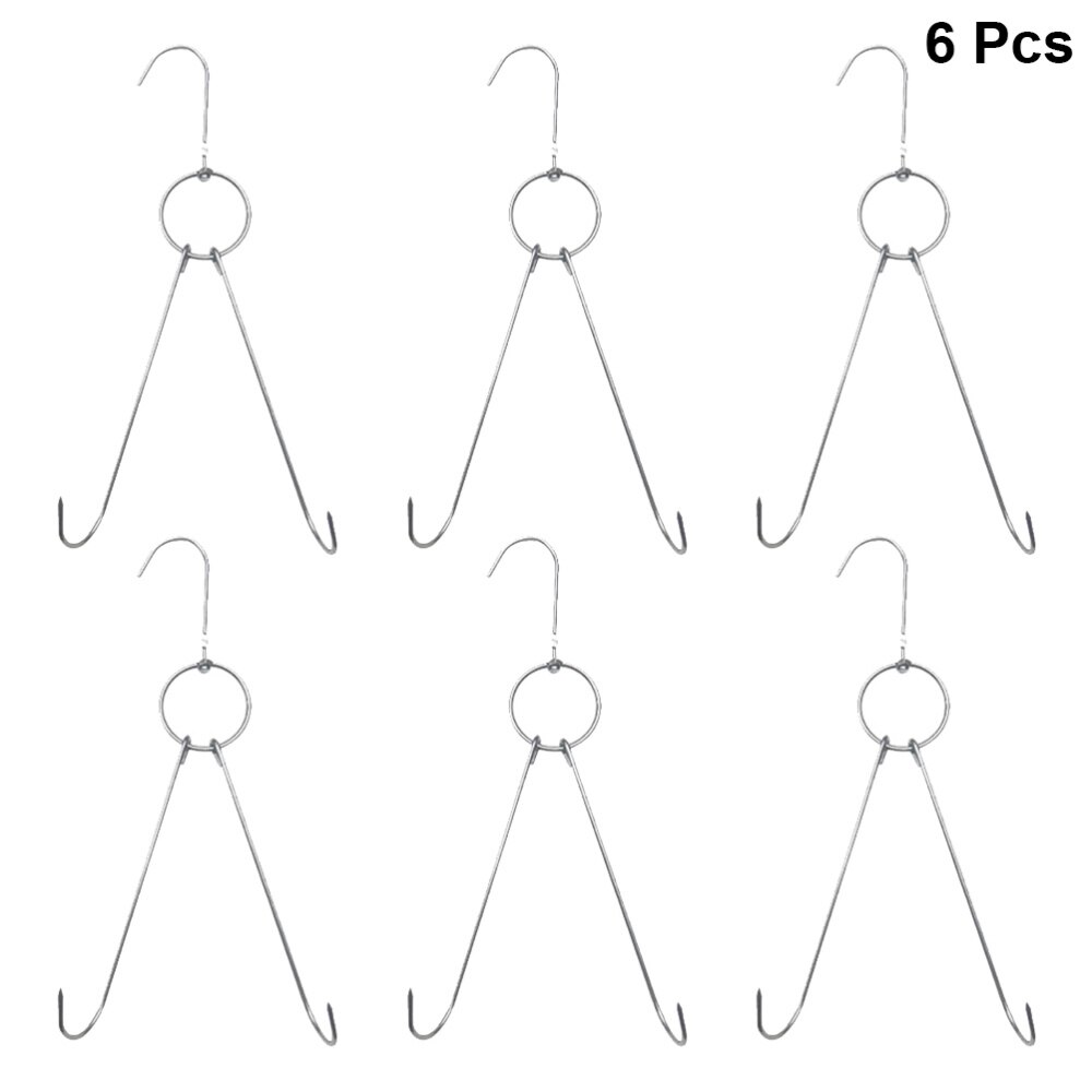6pcs Stainless Steel Double Meat Hooks Drying Roast Duck Hook Bacon Hanger Grill Hanging Rack (3.5cm Diameter 24.5cm Length)
