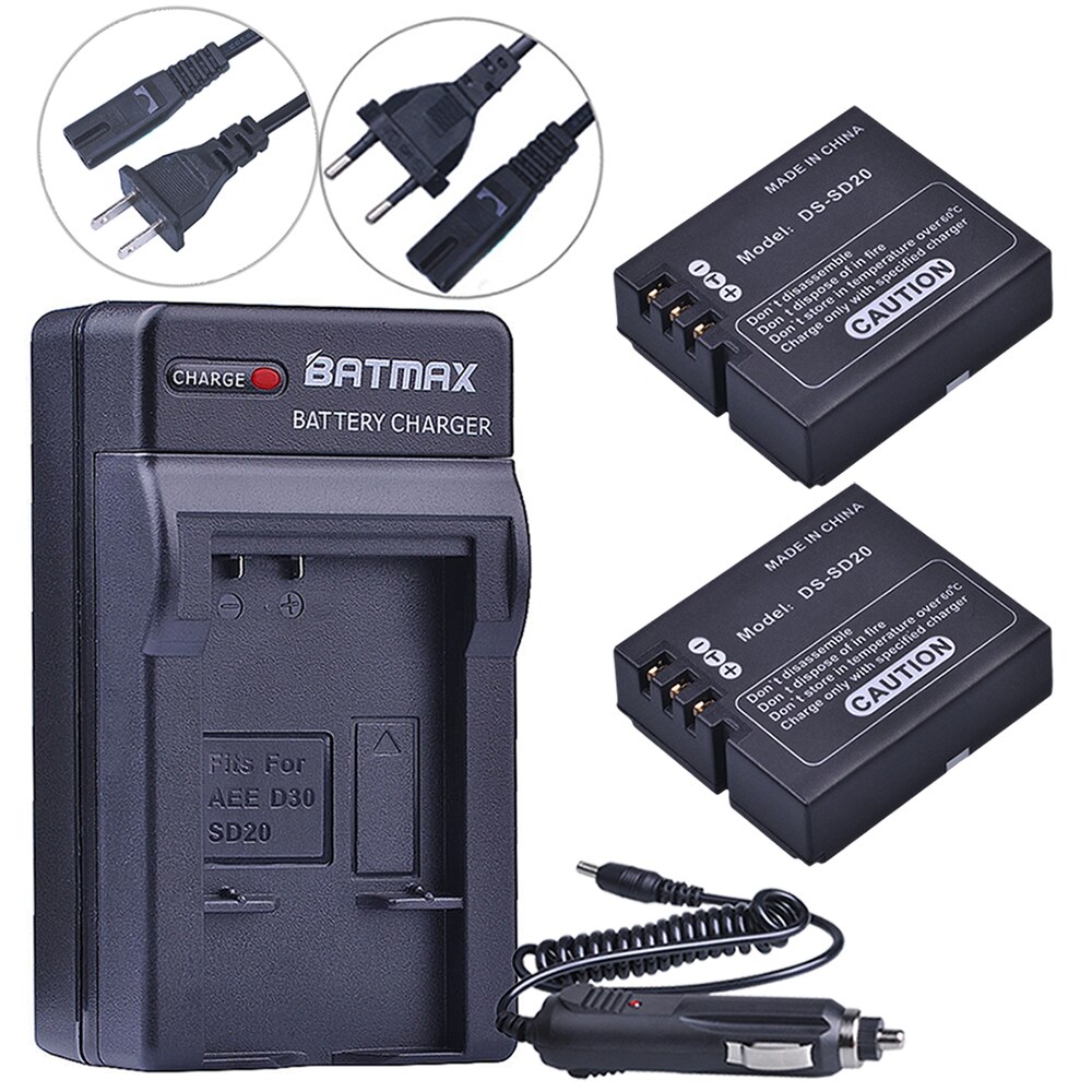 Baterías de DS-SD20 + cargador único para AEE Magicam SD18 SD19 SD20 SD21 SD22 SD23 SD30 Rollei 3 S, 2 unidades, Cámaras Deportivas de acción