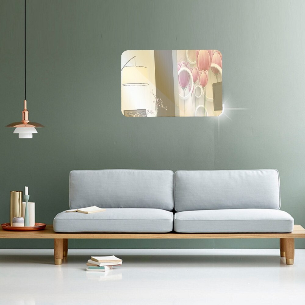 Square Oval Mirror Wall Sticker Kitchen Wall Mirror Tiles Silver Gold Waterproof Bathroom Wall Sticker Home Decore 17X27CM