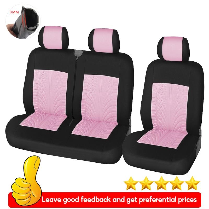 AUTOYOUTH Pink 2+1 Seat Covers Car Seat Covers Protector for Transporter/Van,Universal Polyester Fabric Car Cover,Truck Interior