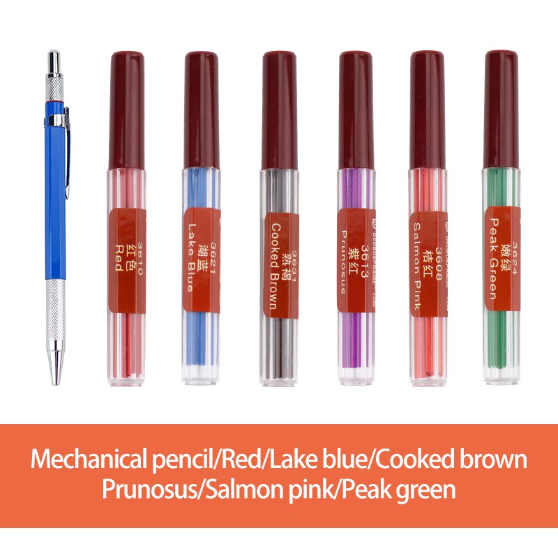 Mine de crayon mécanique/automatique remplaçable, recharges/noyau de 2.0mm, 36 couleurs, pour dessin: 3-6colors-1pen