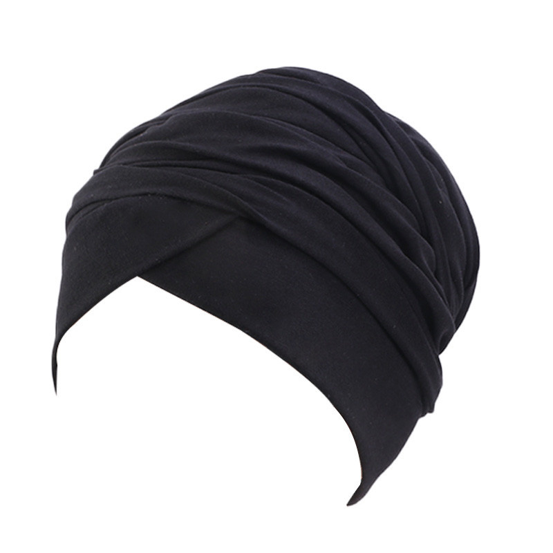 Novo feminino cor sólida algodão magia turbante hijab cabeça envoltório extra longo tubo indiano headwrap lenço gravata perda de cabelo headwrap islâmico: Preto