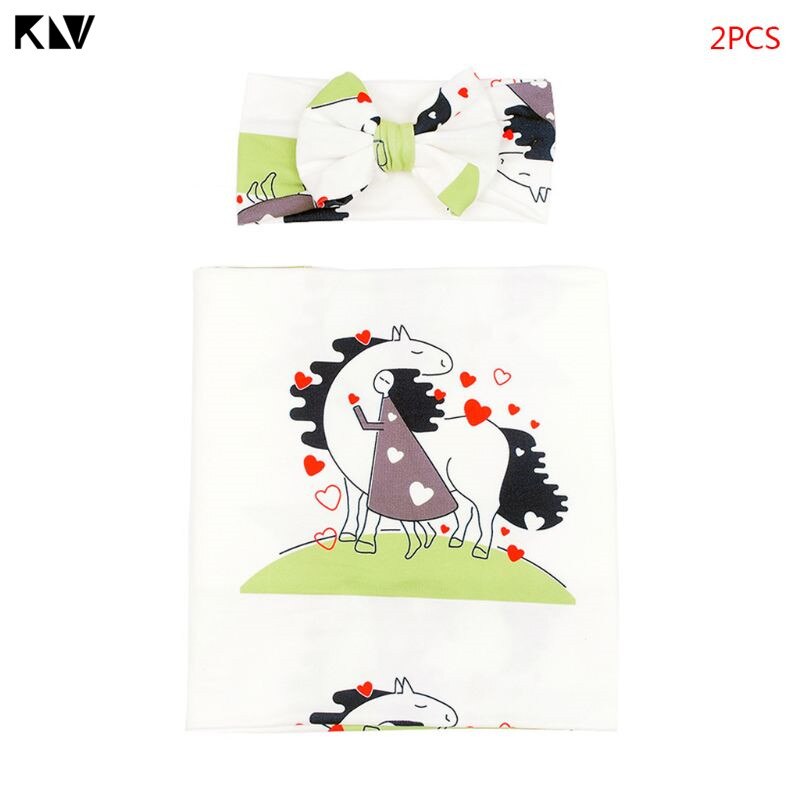Ensemble de couverture et bandeau pour nouveau-né, lange en coton avec animaux de dessin animé,  r2jf pièces: 4