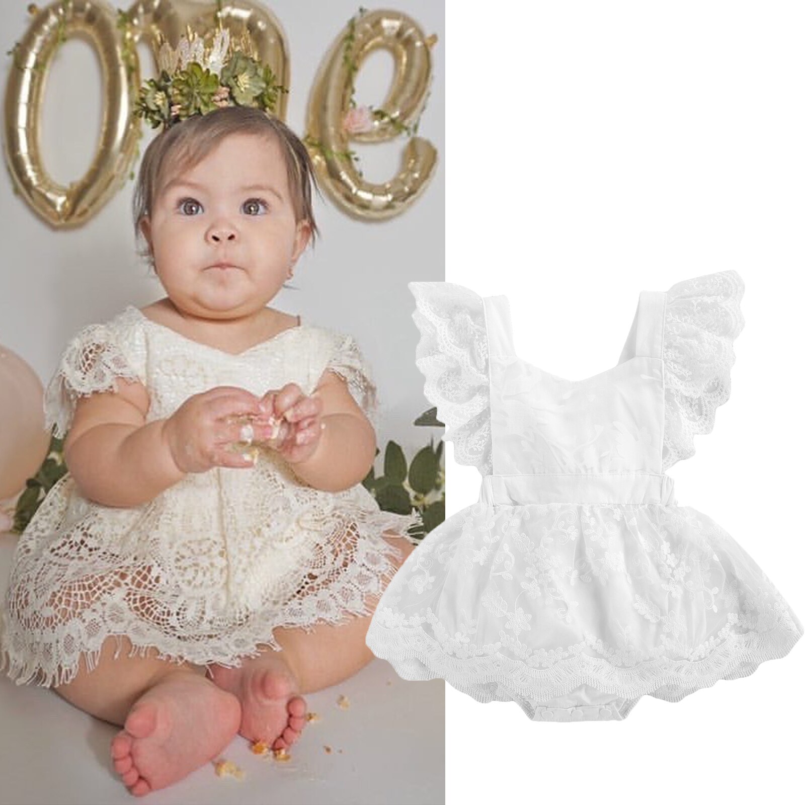 0-18m sommer-Baby-strampler für mädchen und jungen, prinzessinnen-Entwurf, spitze, blumenmuster, rüschen, kurzarm, rückenfrei