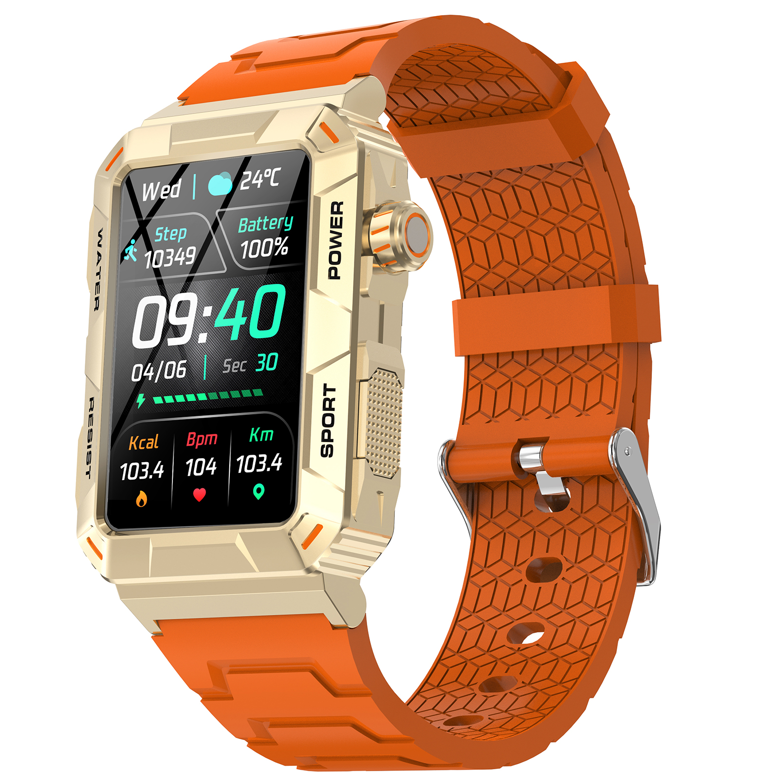 Inteligentny zegarek EIGIIS MT88 1,57 "ekran HD zegarki wojskowe śledzenie zdatność połączenie Bluetooth monitor zdrowia IP67 wodoodporny: Pomarańczowy
