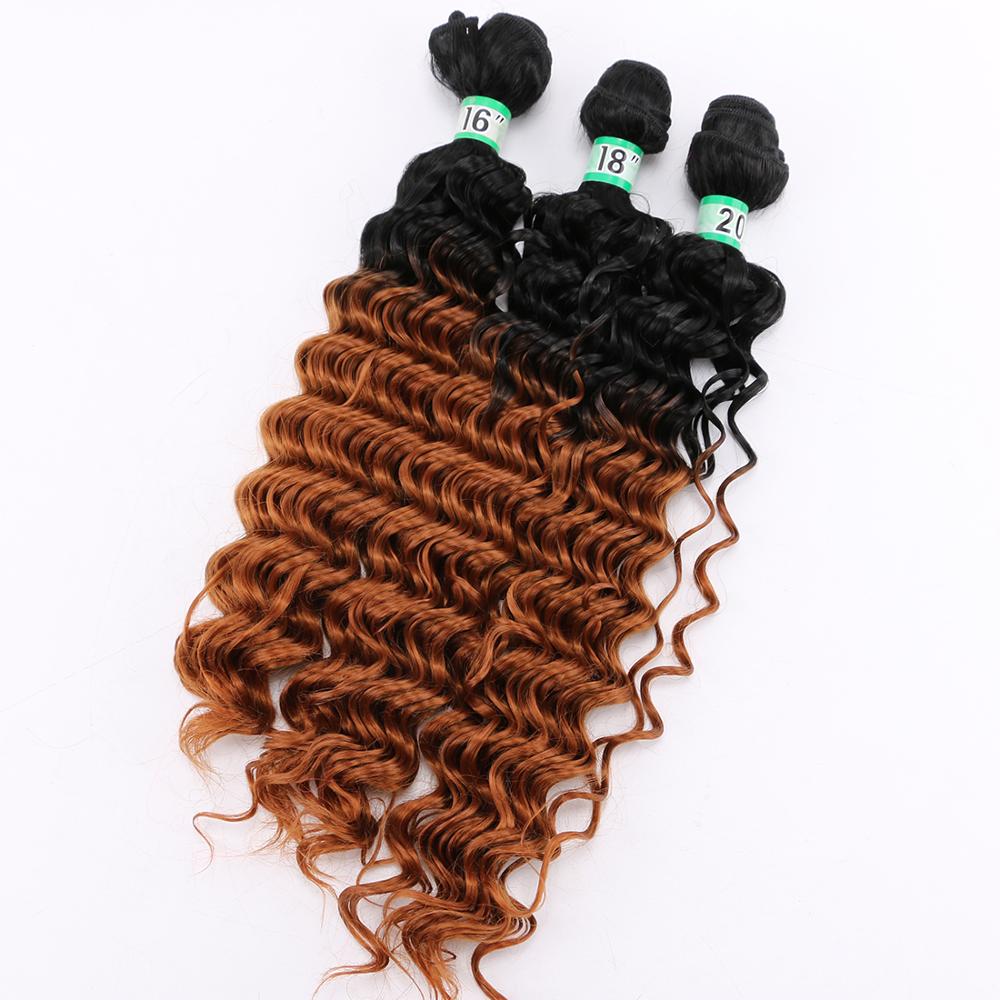 Tissages synthétiques Deep Wave bouclés-ANGIE | Mèches ombré deux tons à longueur mixte pour femmes de 16 18 20 pouces