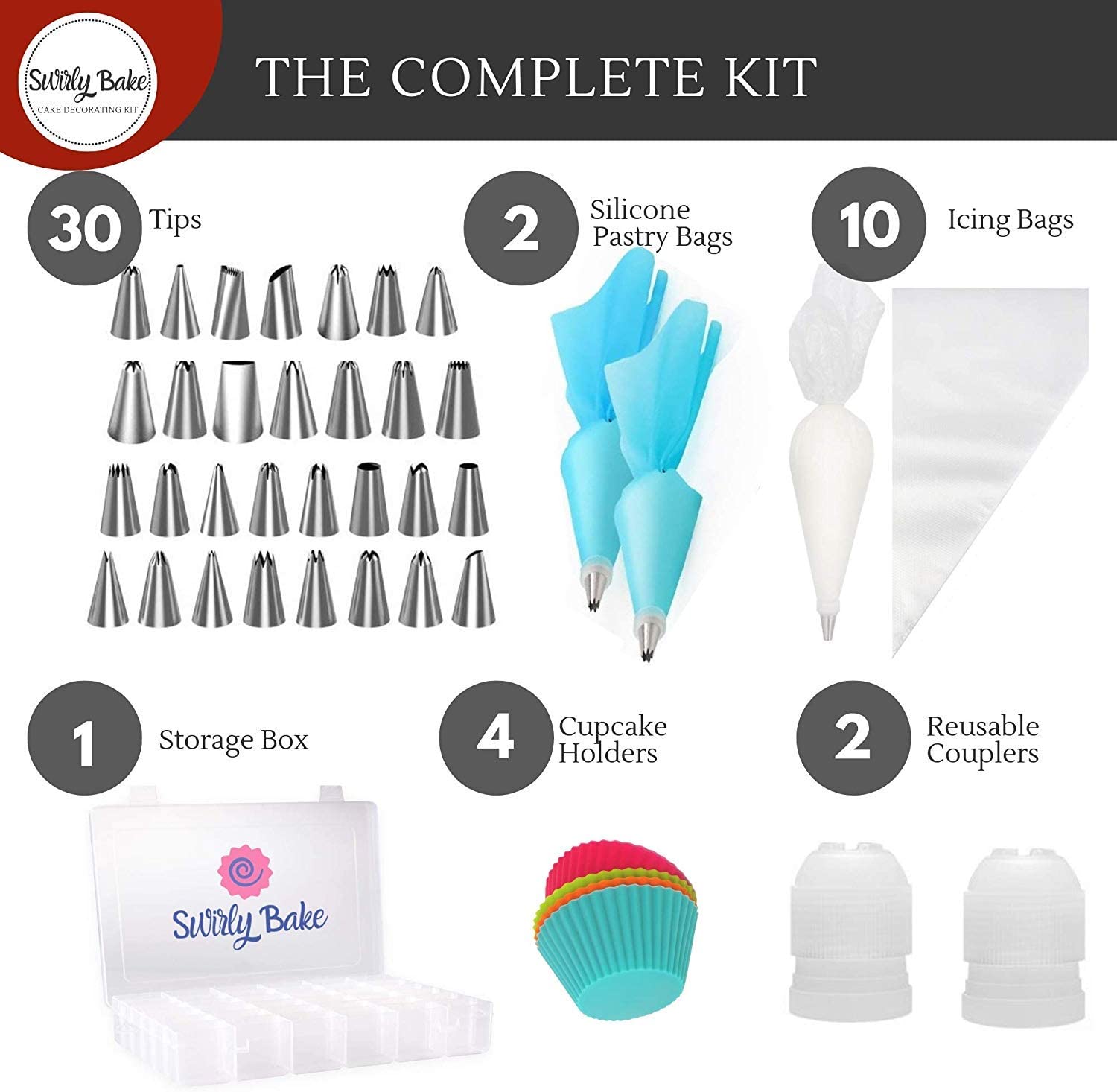 Set Van 50 Stuks Decoratie En Icing Gebak. 30 Roestvrij Staal Sockets, 2 Herbruikbare Socket Zakken, 10 Wegwerp Socket Zakken