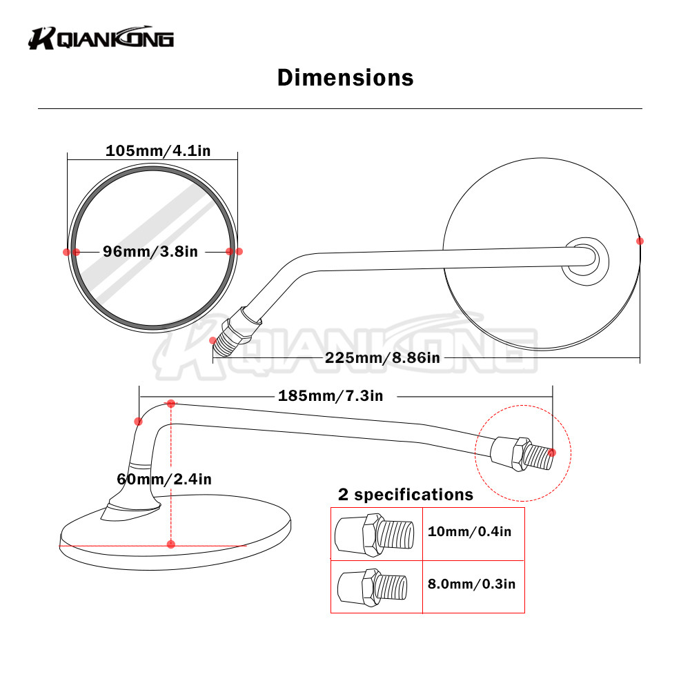 1 paar 8 MM & 10 MM Motorfiets Side Stuur Spiegels Ronde motorrijwiel scooter Spiegels Chrome voor Kawasaki suzuki bmw