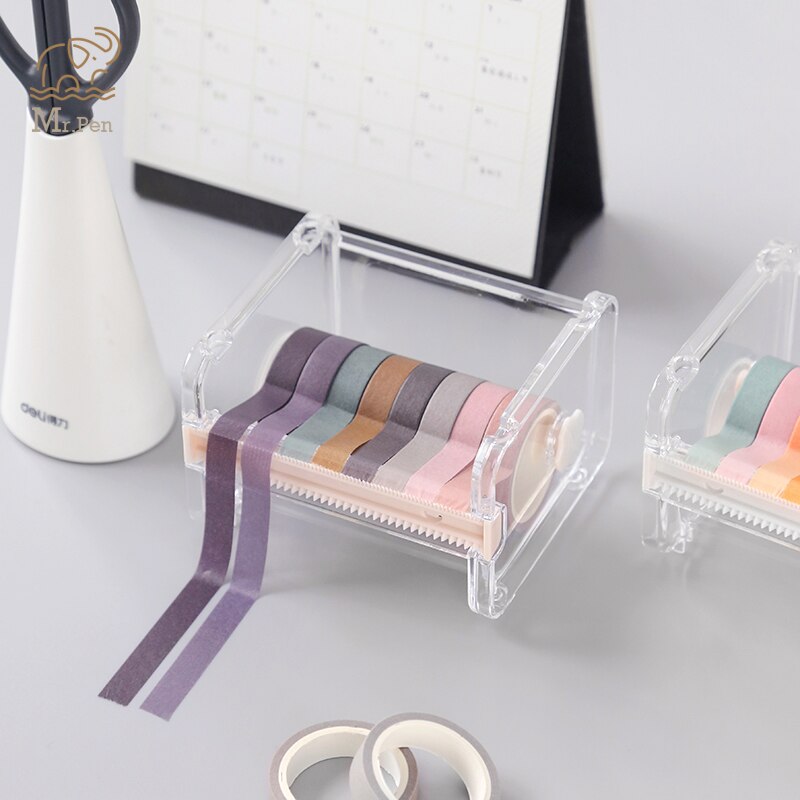 Kawaii Washi Tape Dispenser Holder Cutter Office School Supplies Desk Accessories Masking Tape Storage Organizer Plastic Box