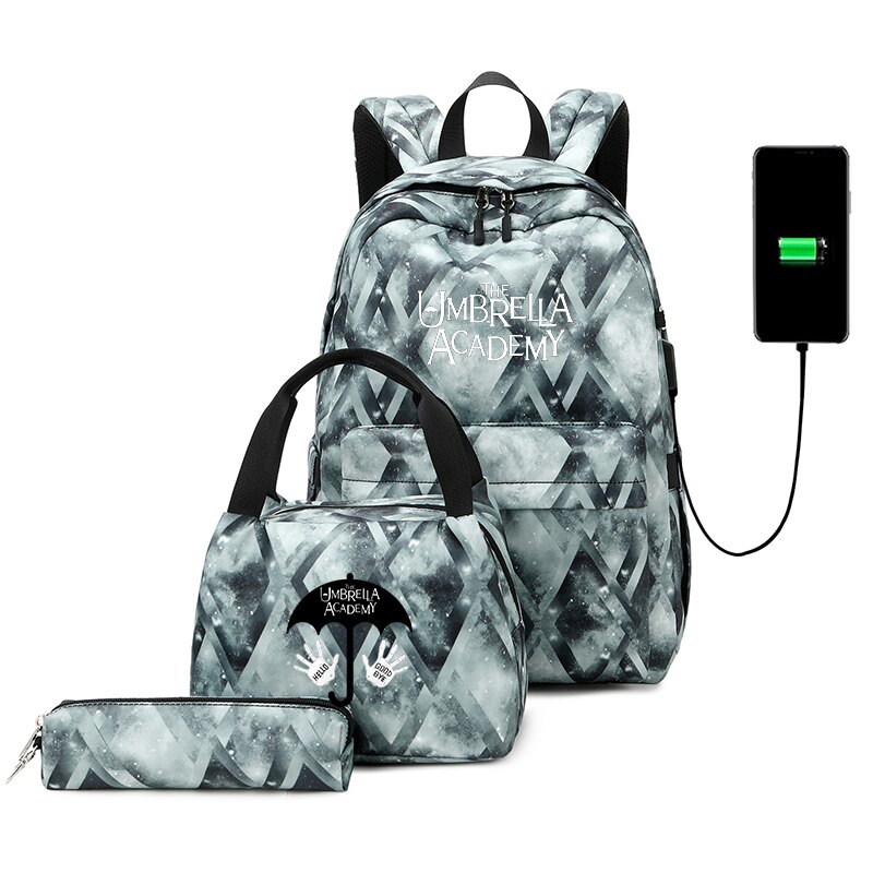 Mochila escolar para adolescentes y hombres, de viaje con carga USB morral, informal, para libros, 3 unids/set por Set: 015
