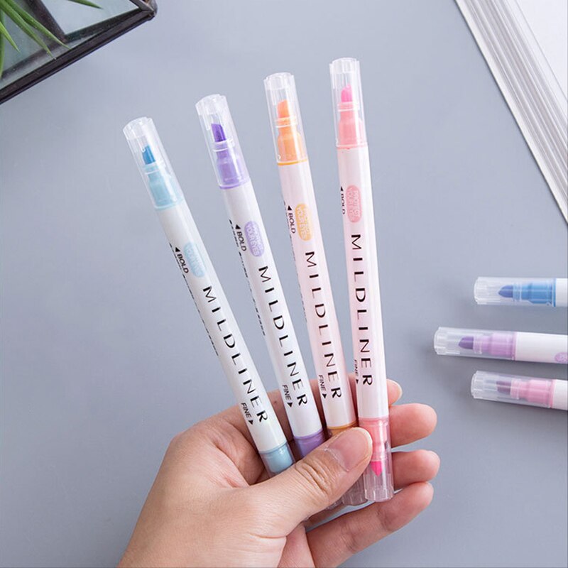 JIANWU 12pcs/set cute Double head fluorescent pen milkliner