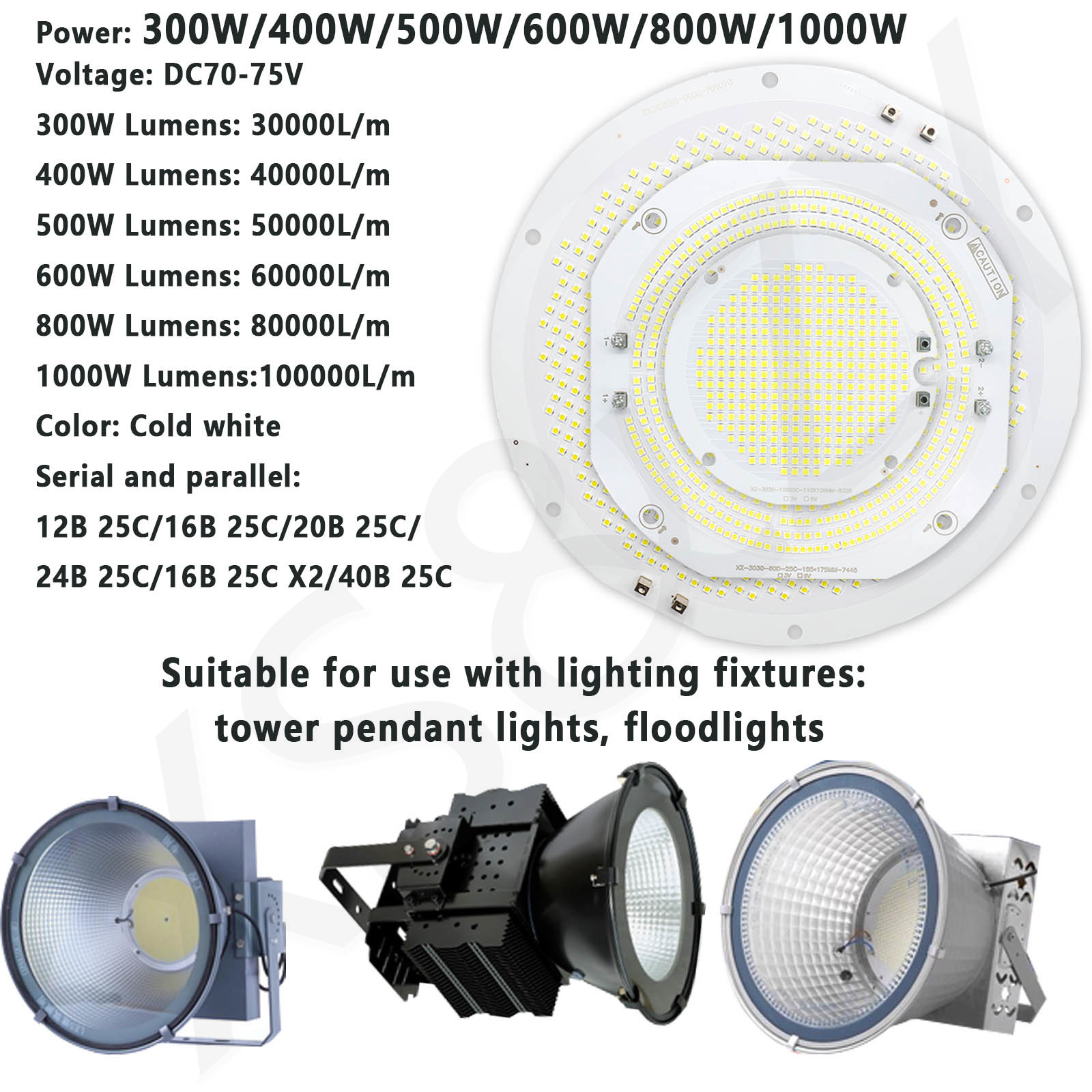 1000W 800W 600W 500W 400W 300W lámpara LED cuenta DC70-75V sustrato de aluminio de alto Lumen blanco frío para fuente de luz de araña de torre