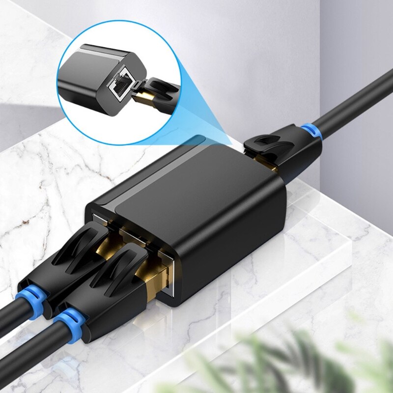 RJ45 Splitter Connector Adapter 1 to 2 Ways Ethernet Splitter Coupler Plug Play Ethernet Extender Converter for Laptop