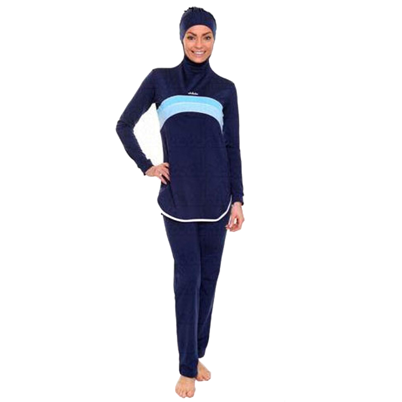 Neue Frauen Muslimischen Druck Rock Badeanzug Sport Badeanzug Plus Size Bademode Burkinis Langarm Hosen Zipper Beachwear: M