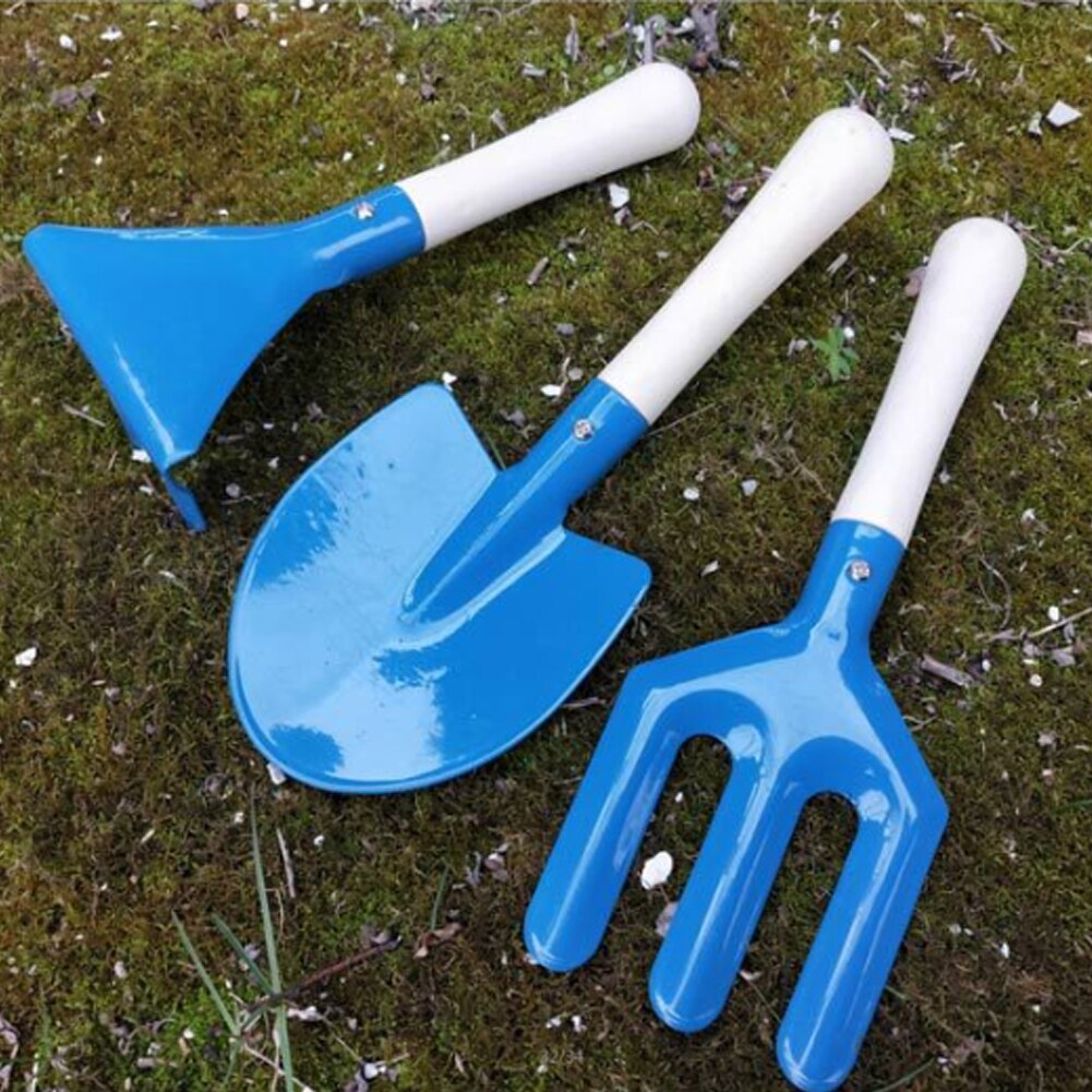3 st trädgårdsredskap barn säkert trähandtag gräva barn strand spade kratta hushållskruka blommor liten spade kratta