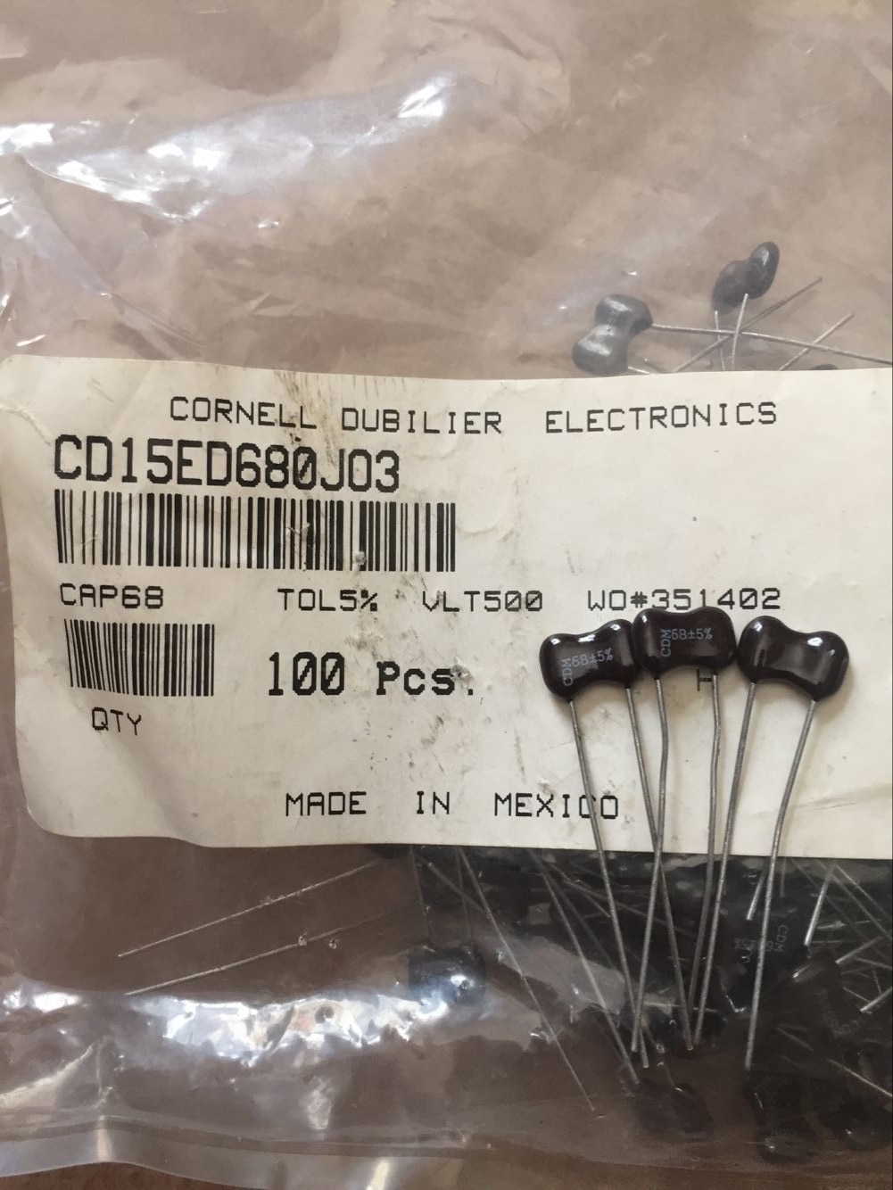 10 Pcs Cdm Zilver Mica 500V68PF 5% Mica Condensator 500V 68P 68pF/500V CD15ED680J03