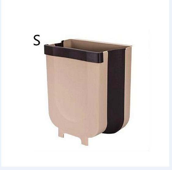 9L Foldable Trash Can Home Kitchen Supplies Kitchen Garbage Bin Foldable Car Trash Can Wall Mounted Trashcan Daily Necessities: BROWN-S