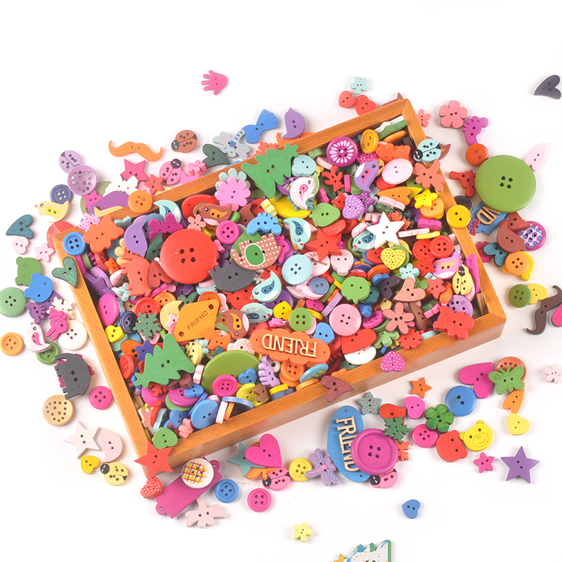 Botones de madera pintada para ropa DIY para niños, botones para manualidades, accesorios de costura, M2471 decoración del hogar, 30 Uds.