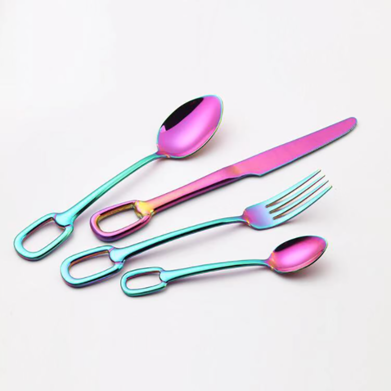 4Pcs Creativity European Style Luxury Cutlery Set Knife Fork Spoon Stainless Steel Tableware Dinnerware Hangable: Rainbow
