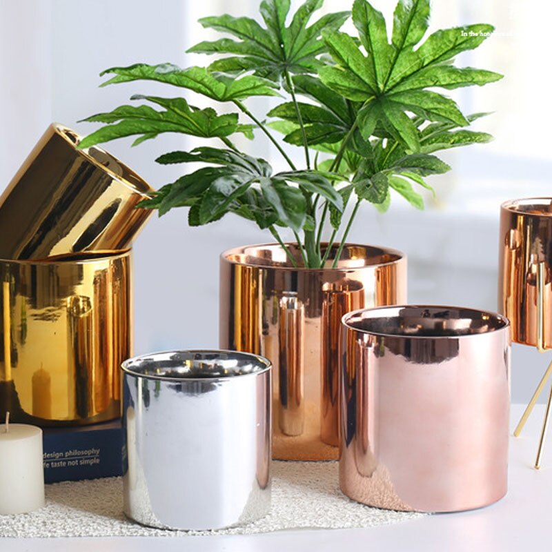 nordisch Goldene Keramik Überzug Blume Topf Balkon Kaktus Orchidee Sukkulenten Pflanzer Blumentopf Schreibtisch Handwerk Dekorative Ornamente