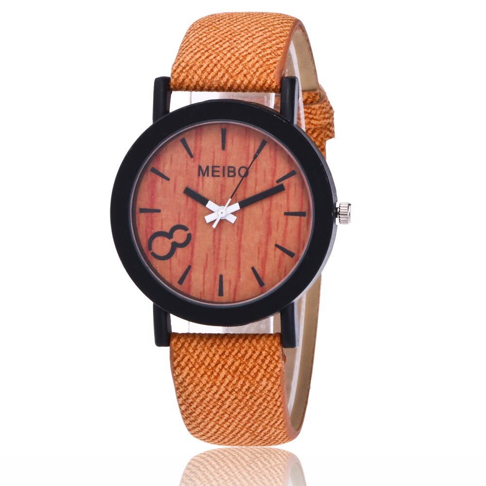 MEIBO Modeling Wooden Quartz Mens Watch Casual Wooden Color Leather Watch Wristwatch Clock